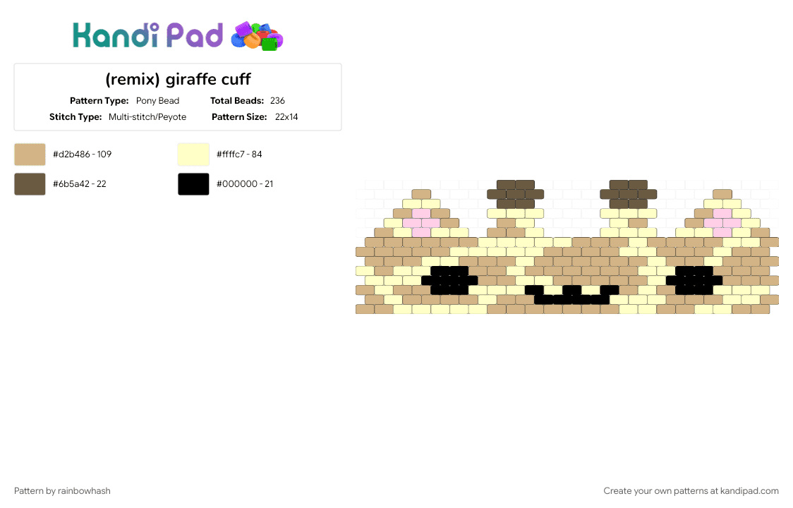 (remix) giraffe cuff - Pony Bead Pattern by mangle on Kandi Pad - animal, animals, beige, bracelet, cute, kawaii, yellow