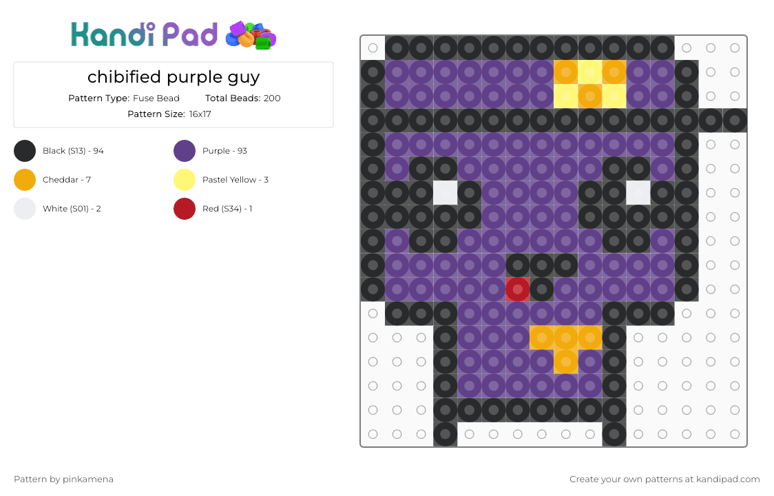 chibified purple guy - Fuse Bead Pattern by pinkamena on Kandi Pad - black,purple,fnaf,five nights at freddys,keychain,mini,william afton,video game,charm