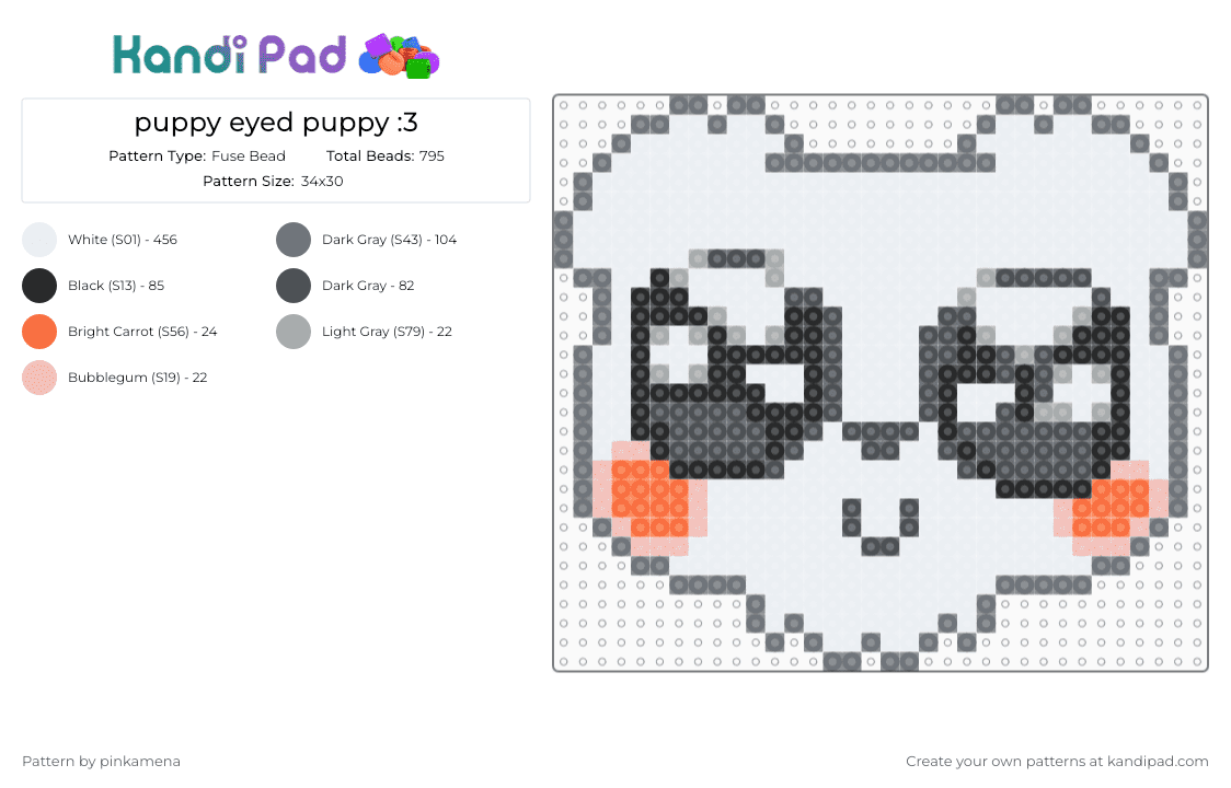 puppy eyed puppy :3 (这狗ZOGGY) - Fuse Bead Pattern by pinkamena on Kandi Pad - white,gray,cute,kawaii,dog,pup,animal,animals