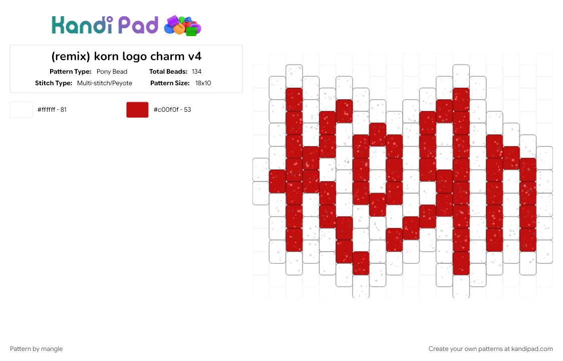 korn logo charm v4 - Pony Bead Pattern by mangle on Kandi Pad - 2000s, edgy, emo, nu metal rock, numetal music, red, scene keychain, scenemo accessory, white