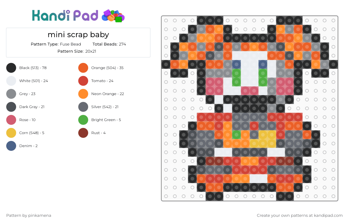 mini scrap baby - Fuse Bead Pattern by pinkamena on Kandi Pad - gray,orange,red,small,tiny,charm,keychain,fnaf,five nights at freddys,video game,easy