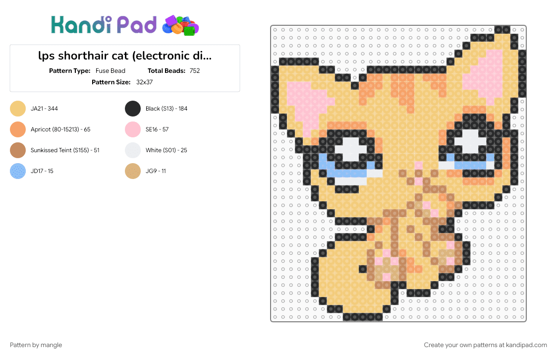 lps shorthair cat (electronic diary) - Fuse Bead Pattern by mangle on Kandi Pad - 2000s scene, cute, kawaii, kitten, kitty cat, littlest pet shop, scenemo, toys, yellow