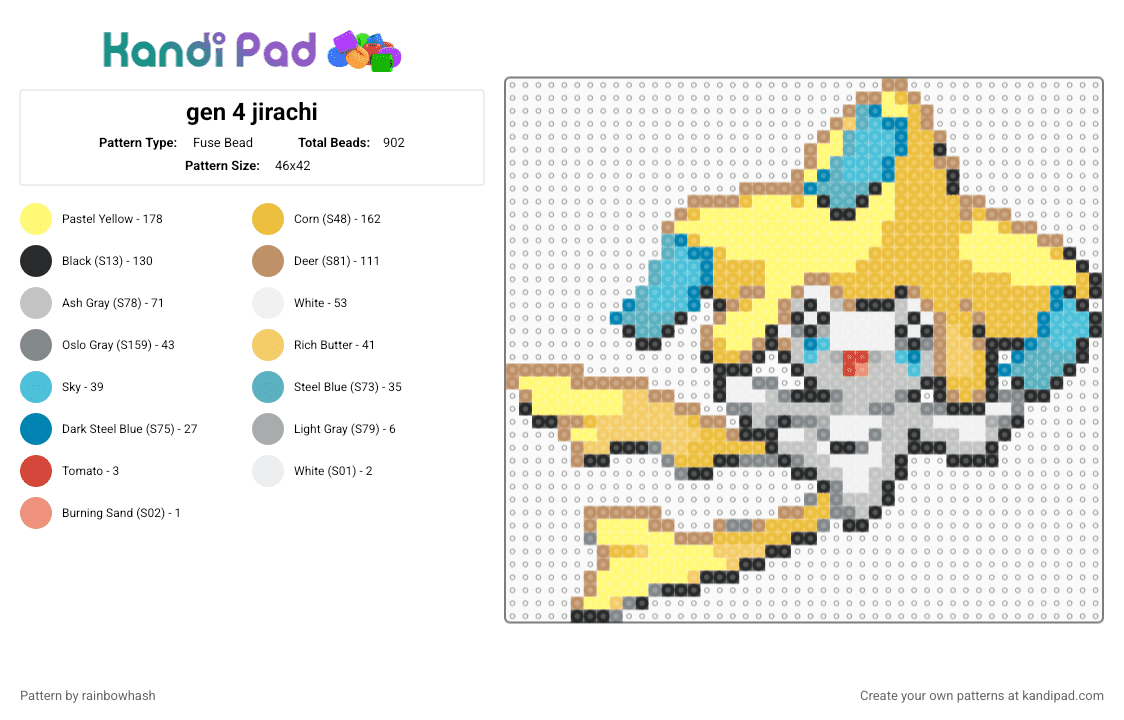 gen 4 jirachi - Fuse Bead Pattern by rainbowhash on Kandi Pad - cute, kawaii, legendary, nintendo, pokmon, space, star, tan, video game, yellow