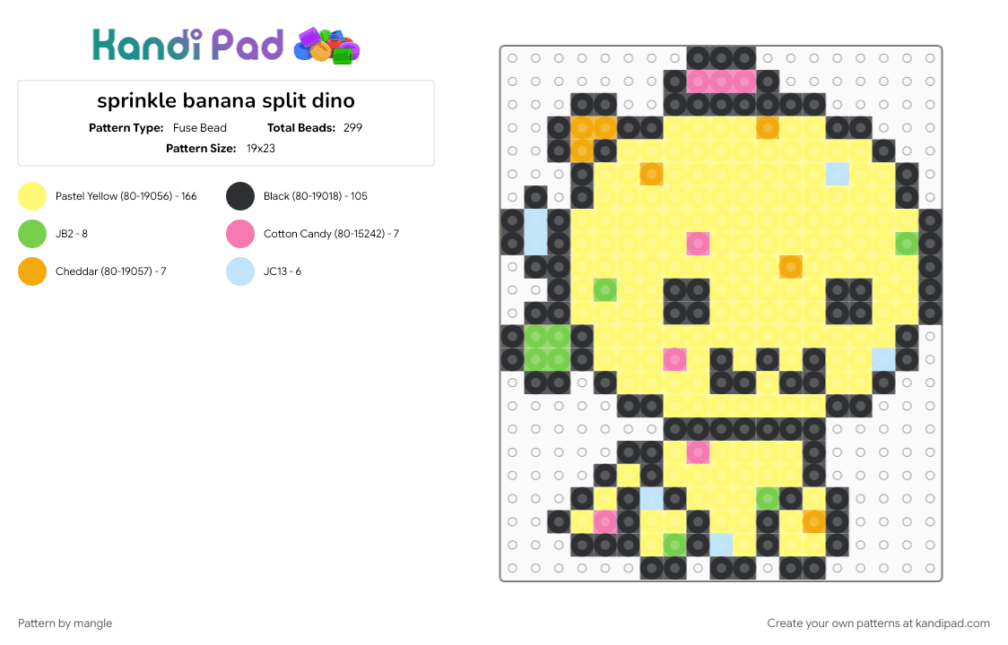 sprinkle banana split dino - Fuse Bead Pattern by mangle on Kandi Pad - colorful, cute kawaii, dessert, dinosaur, ice cream, rainbow, yellow
