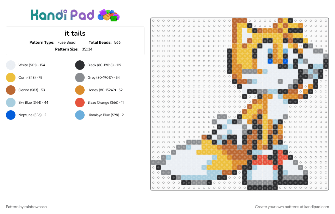 it tails - Fuse Bead Pattern by rainbowhash on Kandi Pad - colorful, light blue, miles prower, sonic the hedgehog, tan, video game