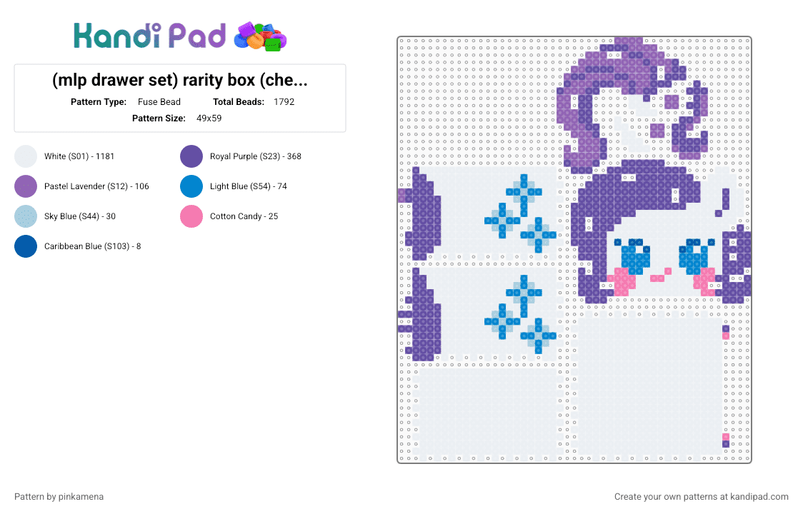 (mlp drawer set) rarity box (check desc for assembly) - Fuse Bead Pattern by pinkamena on Kandi Pad - white,purple,my little pony,cute,kawaii,decor,decoration,3d,chest