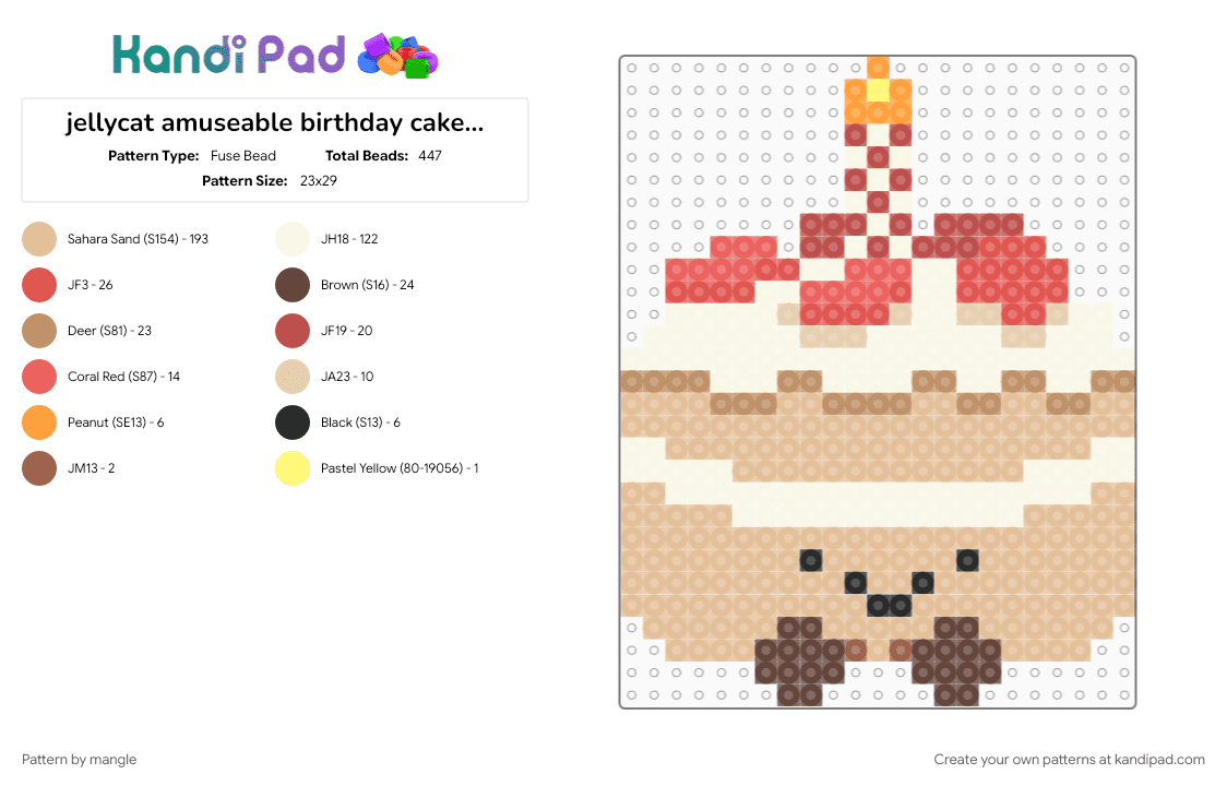 jellycat amuseable birthday cake plush - Fuse Bead Pattern by mangle on Kandi Pad - beige, cute kawaii, food dessert, jelly cat, jellycats, plushy stuffie, red, stuffed toy plushie