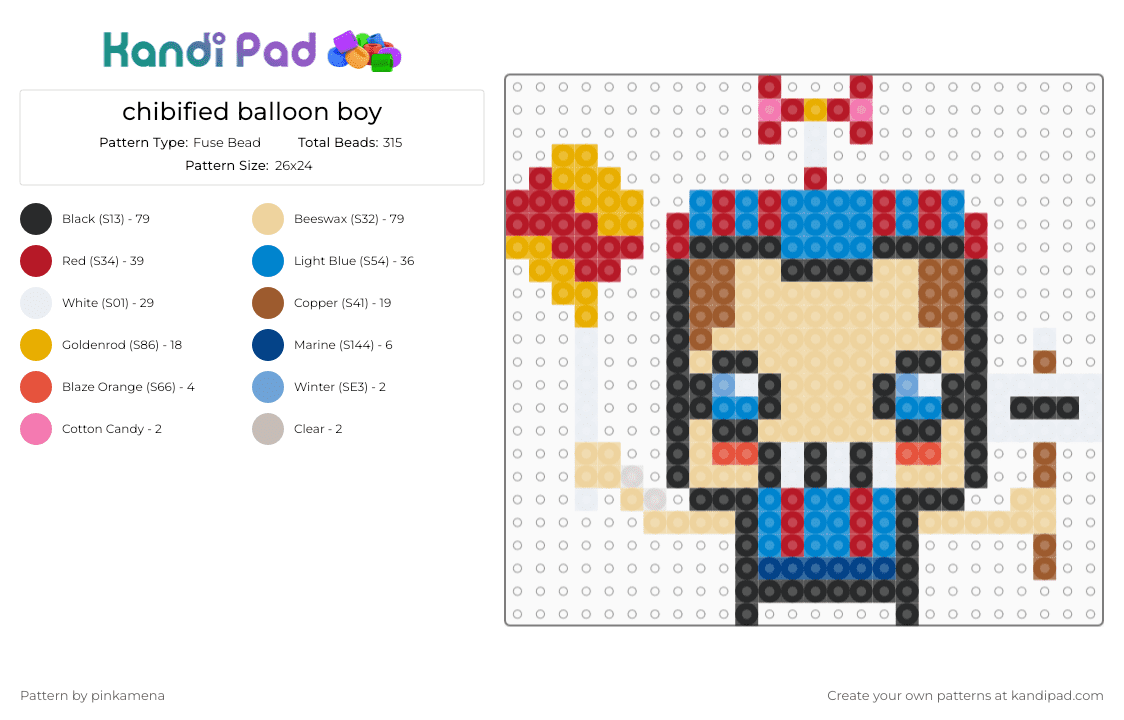 chibified balloon boy - Fuse Bead Pattern by mangle on Kandi Pad - beige, blue, charm, five nights at freddys, fnaf, keychain, mini, red, video game