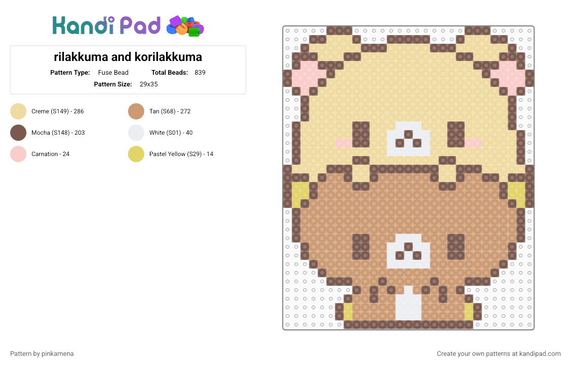 rilakkuma and korilakkuma - Fuse Bead Pattern by pinkamena on Kandi Pad - beige,cute,kawaii,sanx,bear,bears,animal,animals