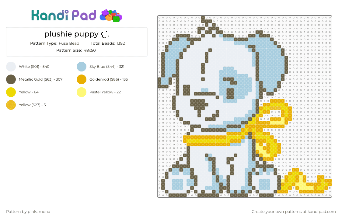 plushie puppy 𐔌˙. - Fuse Bead Pattern by pinkamena on Kandi Pad - tan,light blue,dog,animal,animals,cute