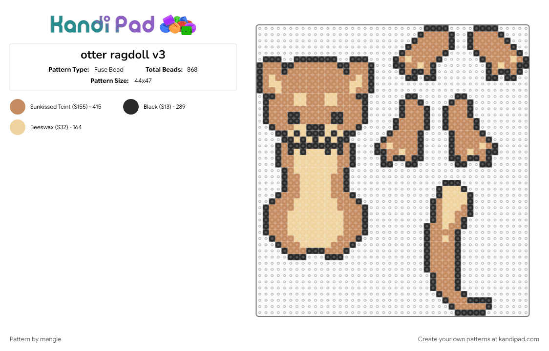 otter ragdoll v3 - Fuse Bead Pattern by mangle on Kandi Pad - animal, beige, dangle dangler, furry, keychain, tan