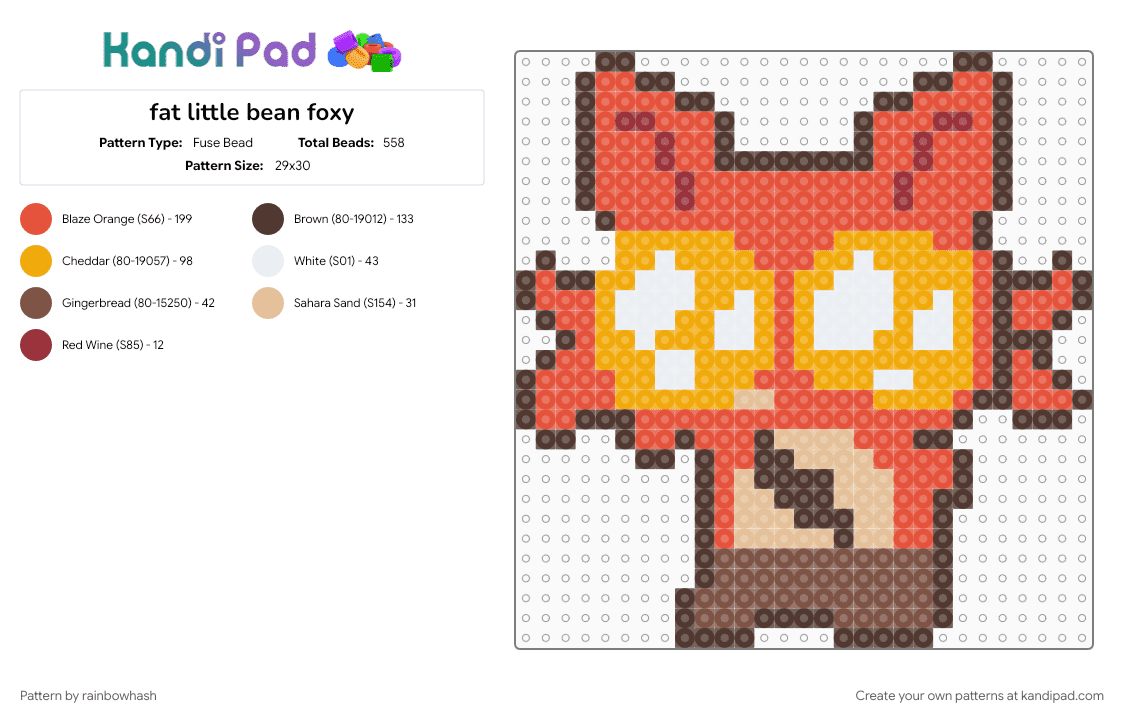 fat little bean foxy - Fuse Bead Pattern by rainbowhash on Kandi Pad - brown, five nights at freddys, fnaf, orange, red, video game
