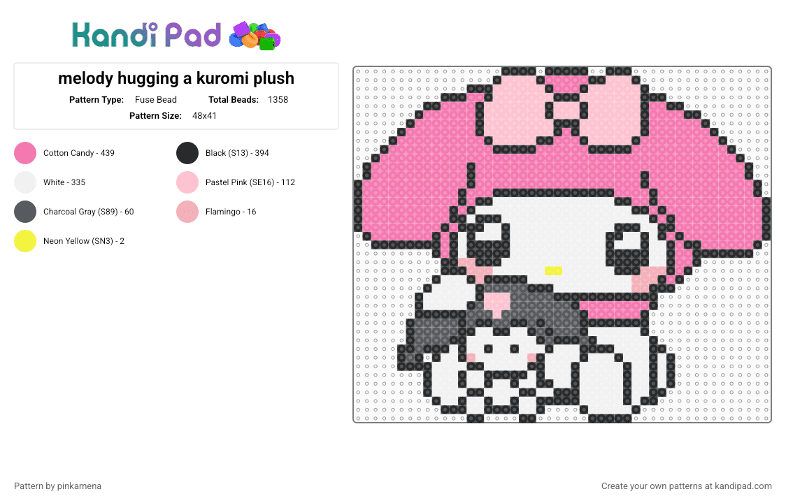 melody hugging a kuromi plush - Fuse Bead Pattern by pinkamena on Kandi Pad - pink,sanrio,hello kitty,kawaii,cute,bunny,rabbit,animal,animals