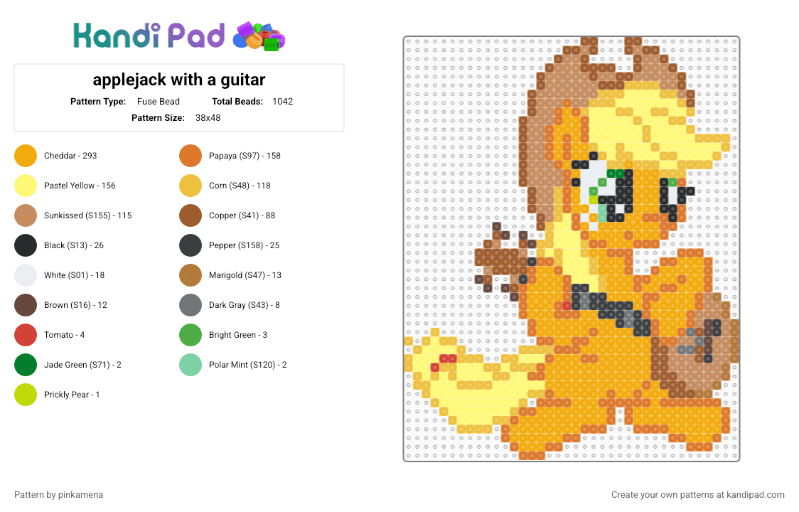 applejack with a guitar - Fuse Bead Pattern by rainbowhash on Kandi Pad - orange,tan,yellow,mlp,my little pony,apple jack