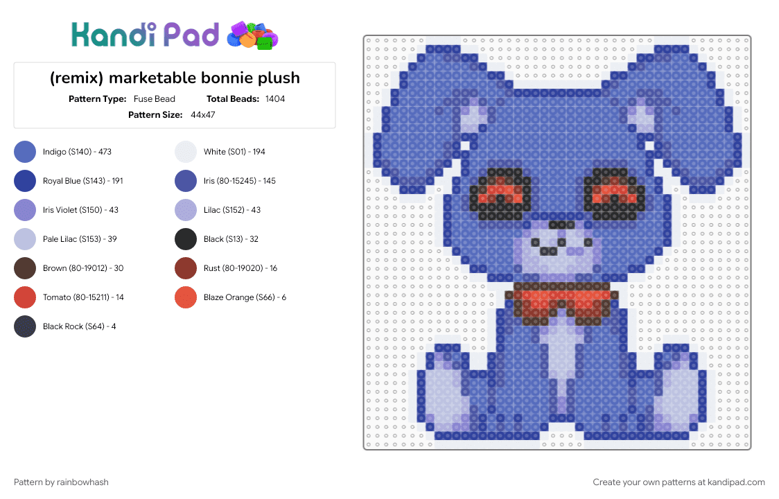 marketable bonnie plush - Fuse Bead Pattern by mangle on Kandi Pad - animal, animals, blue, bunny rabbit, cute kawaii, detailed, five nights at freddys, fnaf, purple, stuffed toy