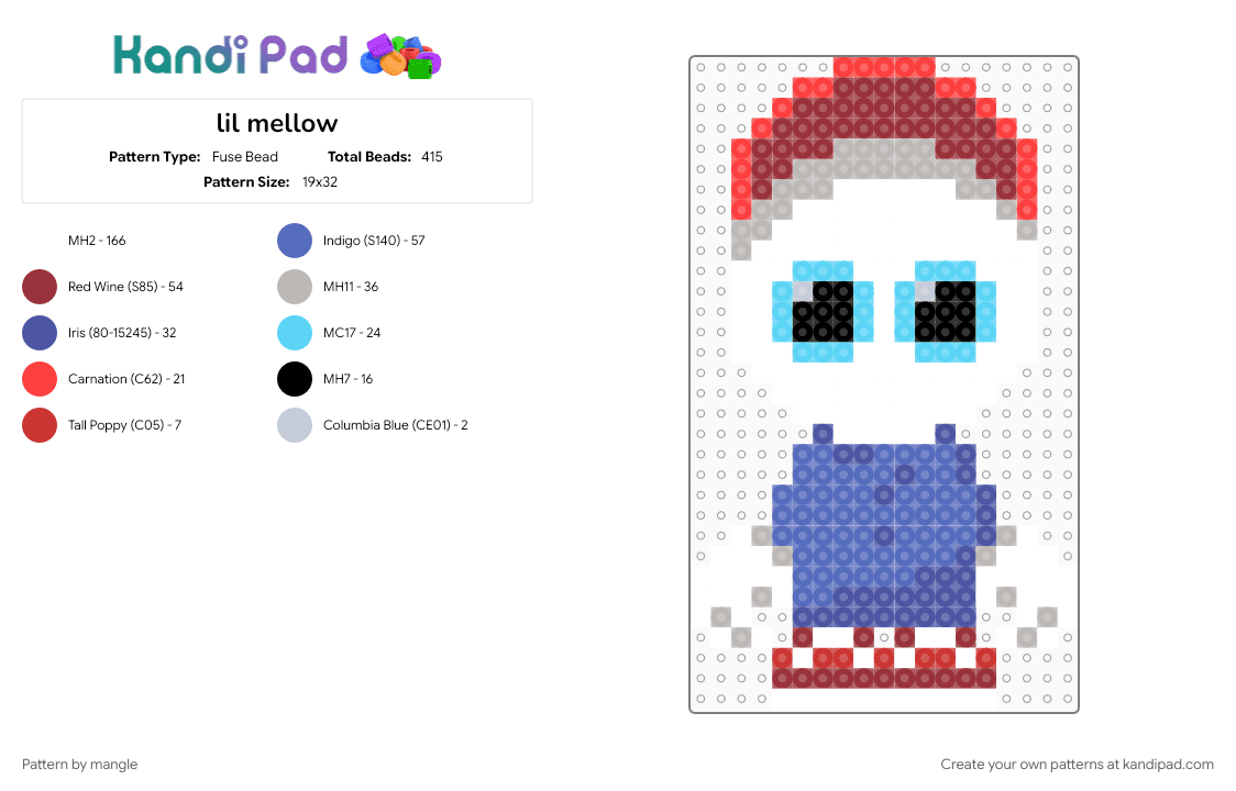 lil mellow - Fuse Bead Pattern by mangle on Kandi Pad - blue, endacopia, games, red, video game, white