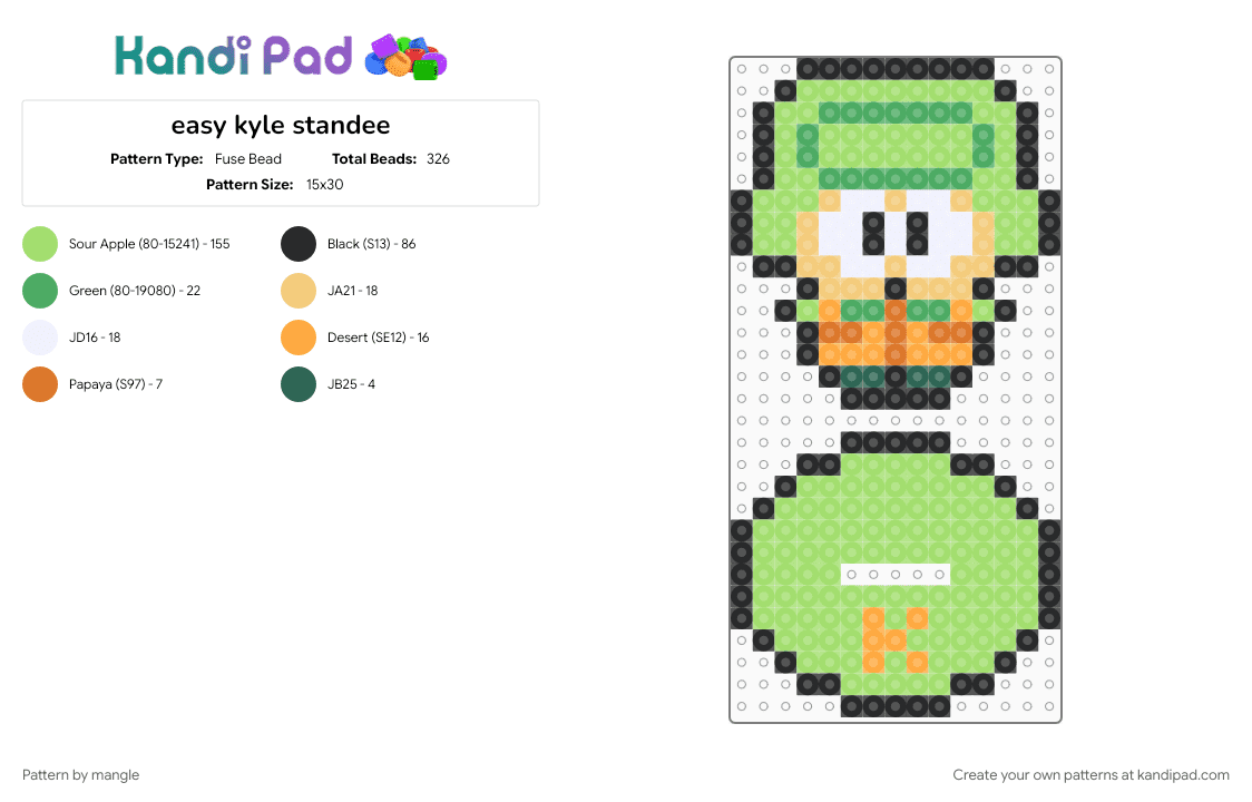 easy kyle standee - Fuse Bead Pattern by mangle on Kandi Pad - animation animated, beginner, cartoon, green, kyle broflovski, south park, tv show