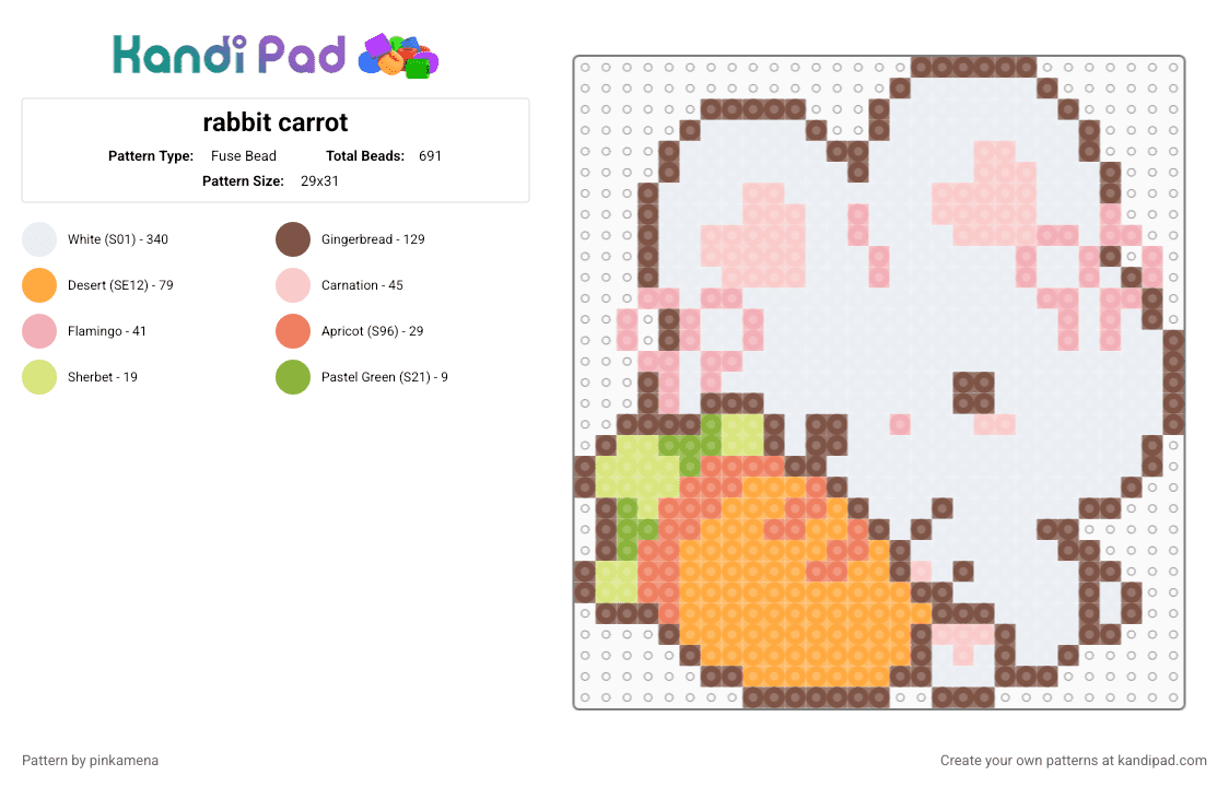 rabbit carrot - Fuse Bead Pattern by pinkamena on Kandi Pad - white,tan,orange,beige,bunny,cute,kawaii,animal,vegetables,vegetable,food