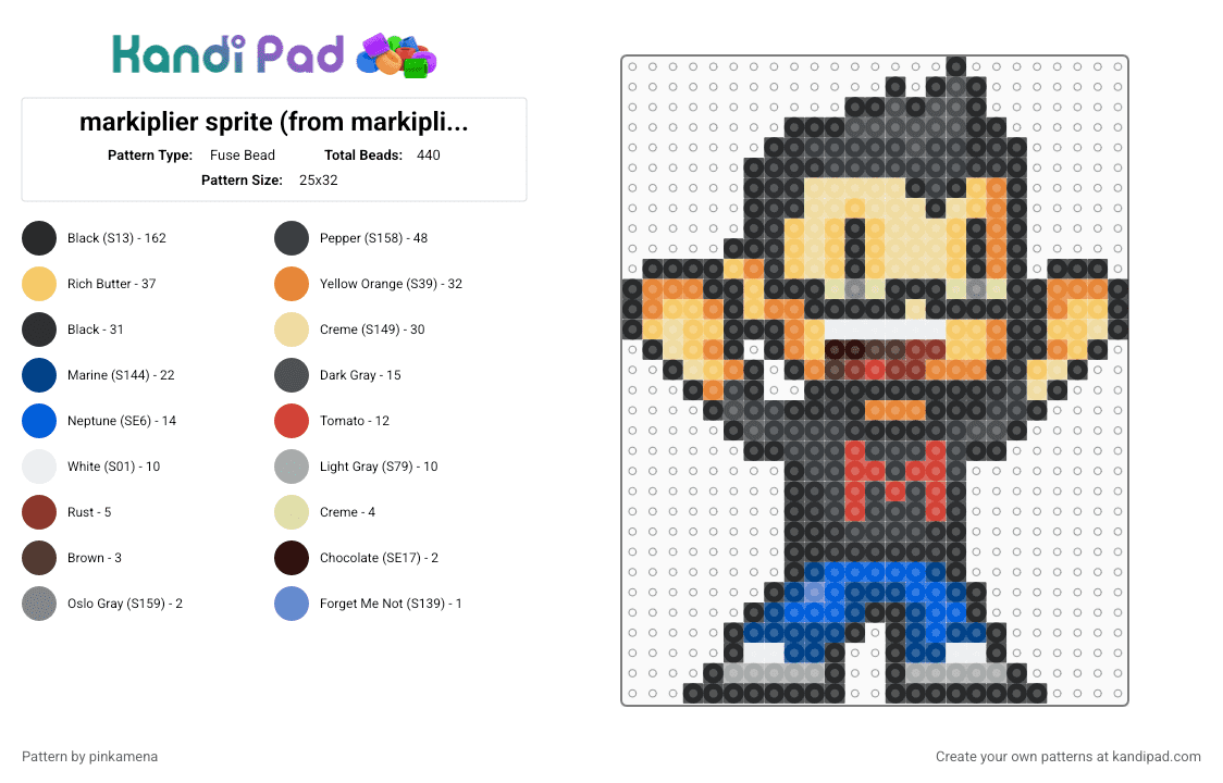 markiplier sprite (from markiplier adventures) - Fuse Bead Pattern by pinkamena on Kandi Pad - black,orange,beige,blue,colorful,youtube,youtuber