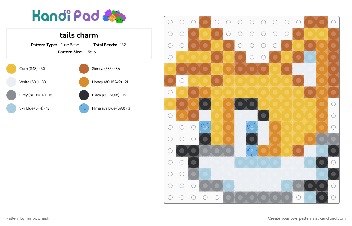 tails charm - Fuse Bead Pattern by rainbowhash on Kandi Pad - miles prower, sonic the hedgehog, tan, video game, yellow