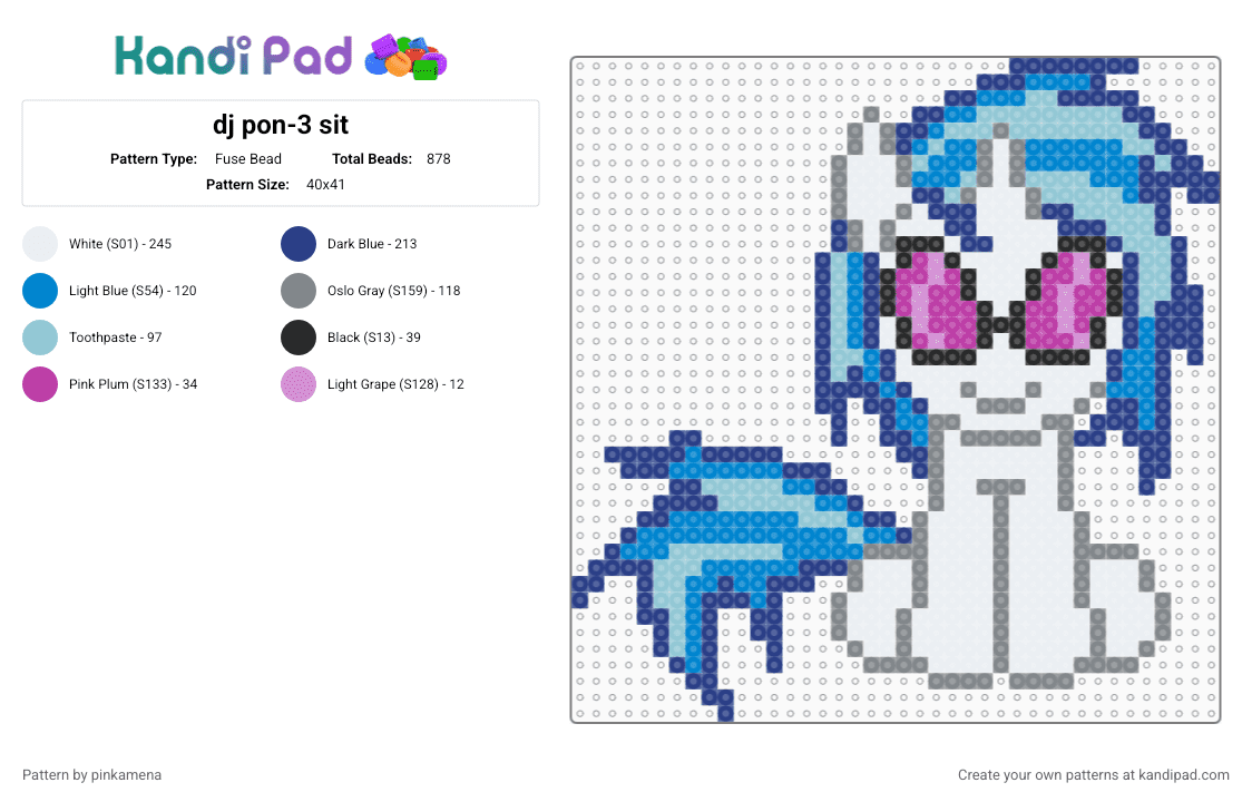 dj pon-3 sit - Fuse Bead Pattern by pinkamena on Kandi Pad - blue,my little pony,mlp,horse,cartoon,animal,vinyl scratch,dj pon3,djpon3