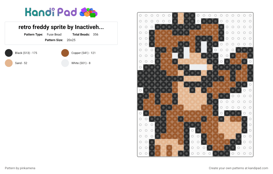 retro freddy sprite by Inactiveherenow - Fuse Bead Pattern by mangle on Kandi Pad - 8bit, beige, five nights at freddys, fnaf, horror, keychain, tan, video game