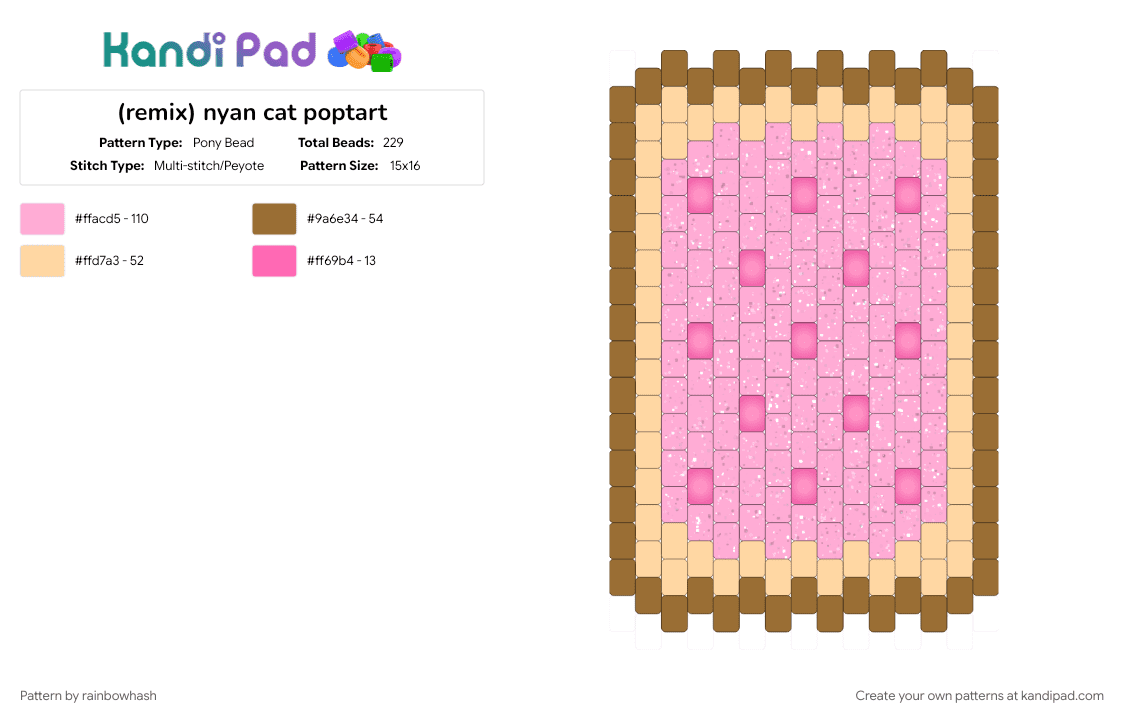 (remix) nyan cat poptart - Pony Bead Pattern by rainbowhash on Kandi Pad - banner, decor, decora, kitty cat, panel, pink, scene, scenemo, wall decoration