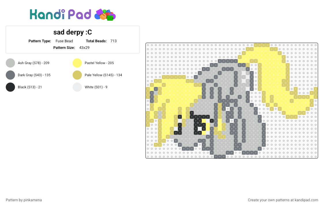 sad derpy :C - Fuse Bead Pattern by pinkamena on Kandi Pad - yellow,mlp,my little pony