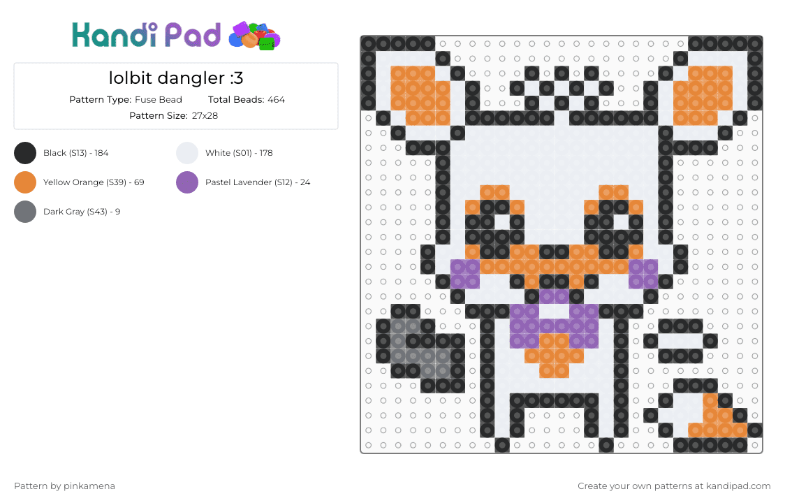 lolbit dangler :3 - Fuse Bead Pattern by pinkamena on Kandi Pad - white,orange,fnaf,five nights at freddys,keychain