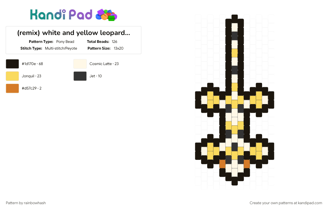 (remix) white and yellow leopard gecko - Pony Bead Pattern by mangle on Kandi Pad - animal, animals, black, cute, doll, keychain, reptile, reptiles, yellow