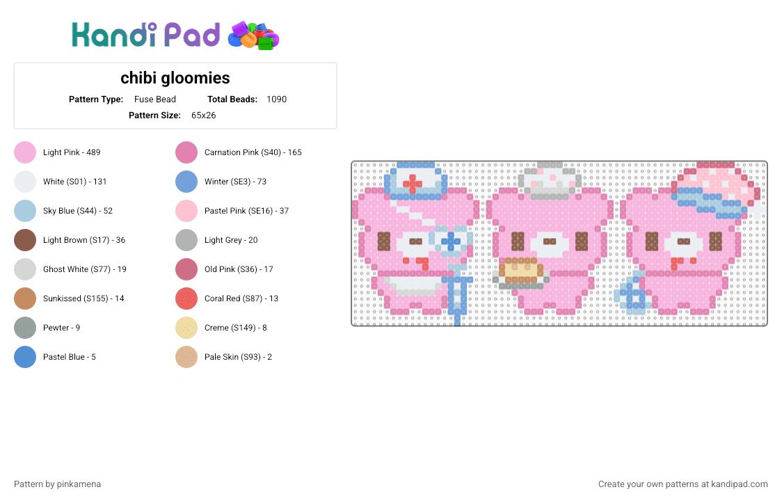 chibi gloomies - Fuse Bead Pattern by pinkamena on Kandi Pad - pink,gloomy bear,cute,kawaii,keychain,small,charm