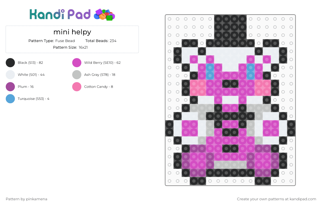mini helpy - Fuse Bead Pattern by mangle on Kandi Pad - charm, easy, five nights at freddys, fnaf, keychain, pink, small, tiny, video game