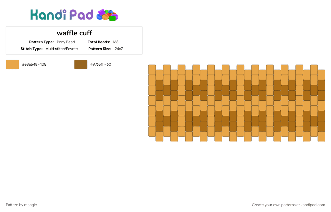 waffle cuff - Pony Bead Pattern by mangle on Kandi Pad - 2000s, early internet, food, orange, scene emo, scenemo, tac nayn, tan