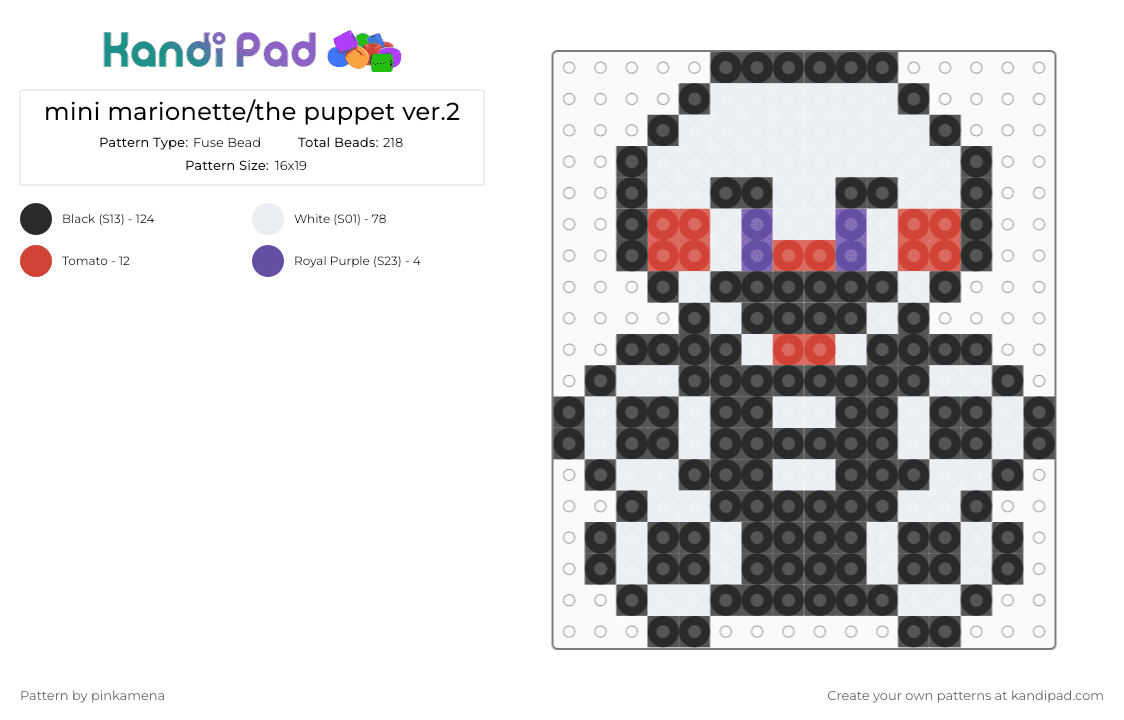 mini marionette/the puppet ver.2 - Fuse Bead Pattern by rainbowhash on Kandi Pad - black, charm, easy, five nights at freddys, fnaf, keychain, red, small, tiny, video game, white