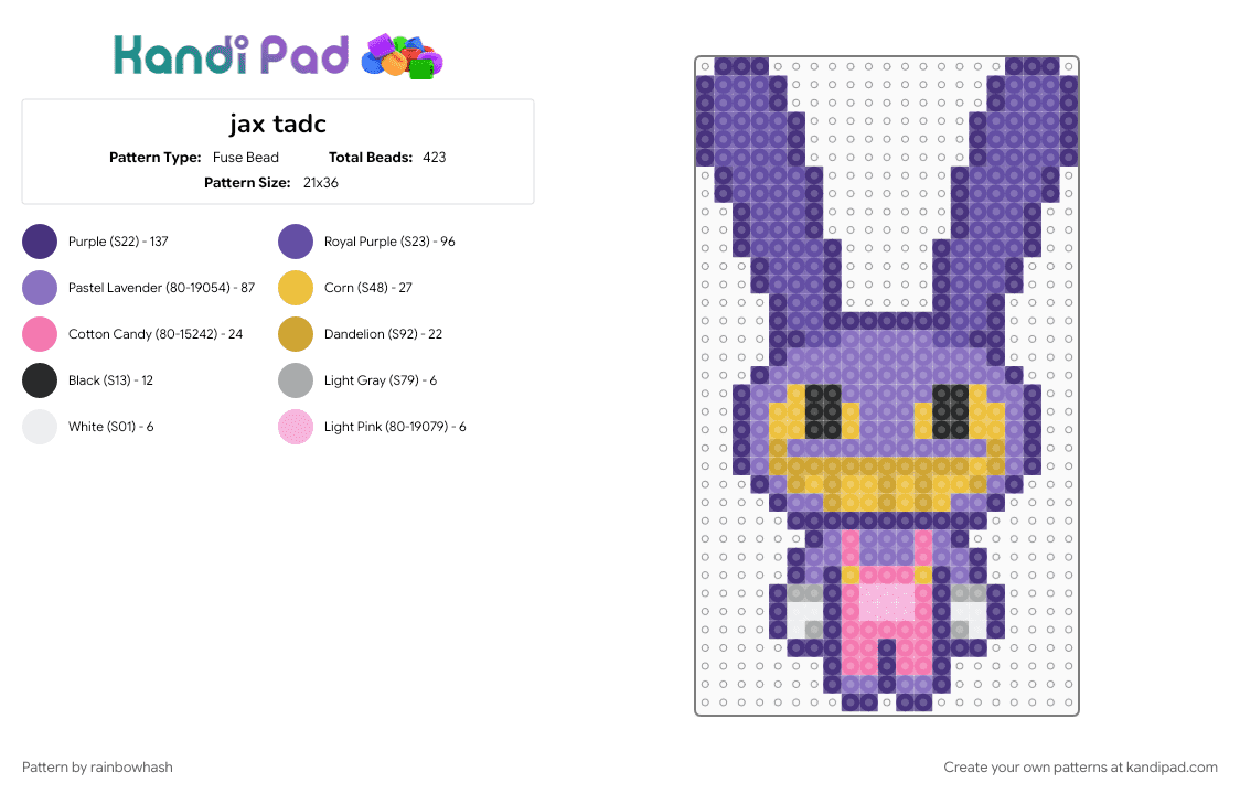 jax tadc - Fuse Bead Pattern by rainbowhash on Kandi Pad - animated character, animation, blue, bunny rabbit, cartoon, purple, the amazing digital circus