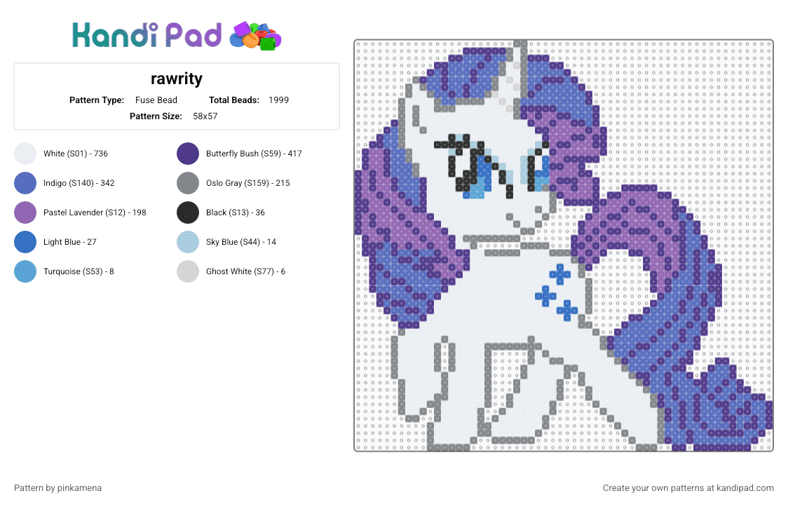 rawrity - Fuse Bead Pattern by rainbowhash on Kandi Pad - animal, blue, cartoon, horse, mlp, my little pony, purple, rarity