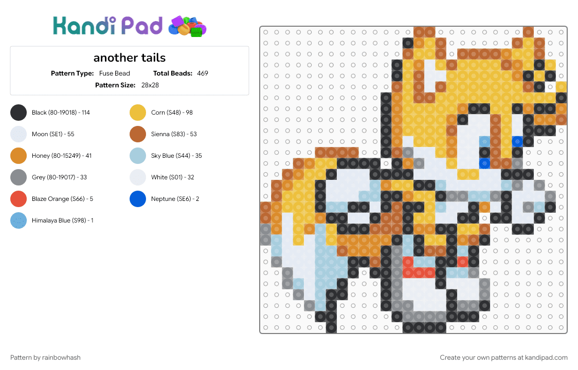 another tails - Fuse Bead Pattern by rainbowhash on Kandi Pad - light blue, miles prower, orange, sonic the hedgehog, tan, video game, yellow
