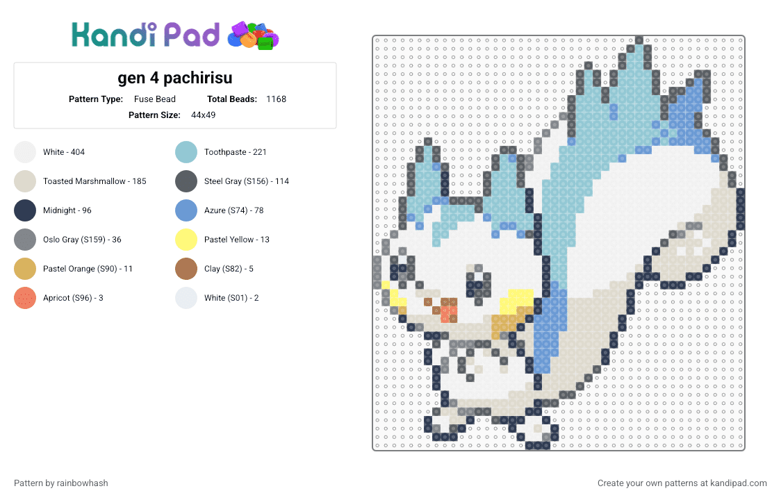 gen 4 pachirisu - Fuse Bead Pattern by mangle on Kandi Pad - animal, beige, cute, gray, kawaii, light blue, nintendo, pokmon, squirrel, video game