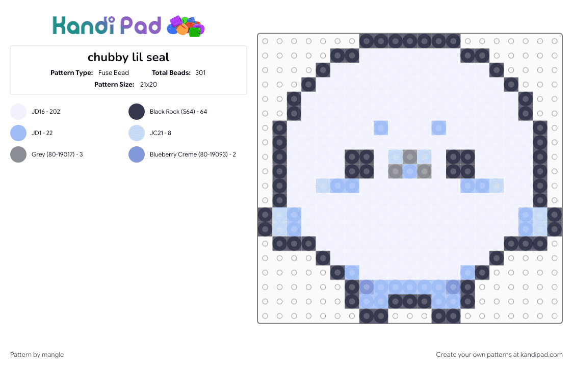 chubby lil seal - Fuse Bead Pattern by mangle on Kandi Pad - charms, cute kawaii, purple, sea animal animals, small keychain charm, white