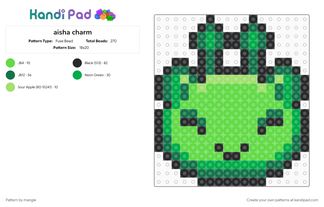 aisha charm - Fuse Bead Pattern by mangle on Kandi Pad - 2000s, alien, early internet, green, keychain, neopet, neopets, teal