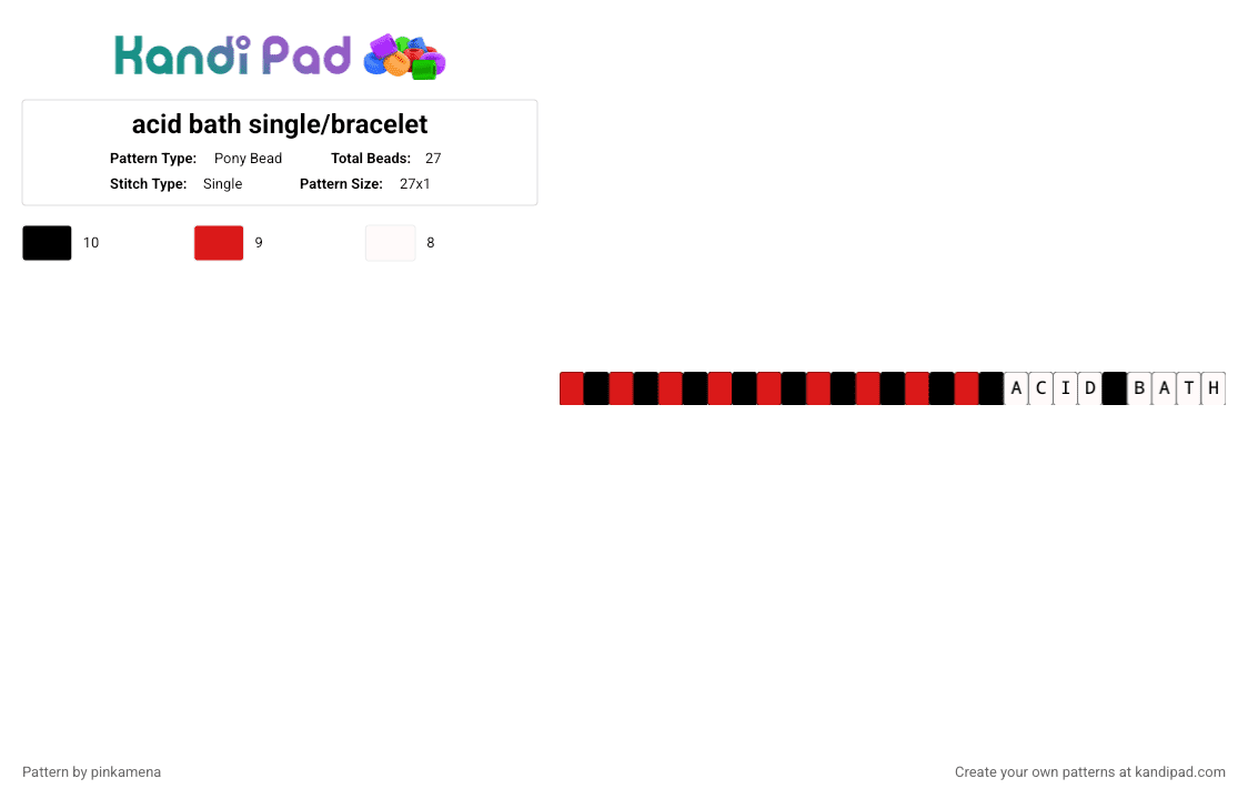 acid bath single/bracelet - Pony Bead Pattern by pinkamena on Kandi Pad - red,white,music,band,rock,metal