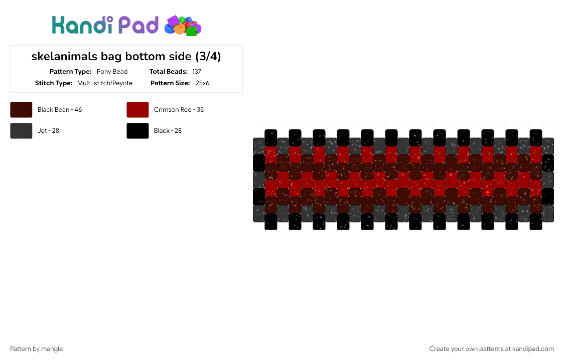 skelanimals bag bottom side (3/4) - Pony Bead Pattern by mangle on Kandi Pad - 2000s, brown, cute kawaii horror, cutecore puppy dog, cutegore bunny rabbit, panel animal animals, red, scene emo, scenemo accessory, skeleton skull
