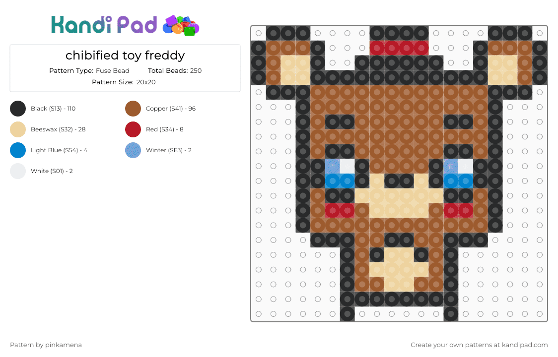 chibified toy freddy - Fuse Bead Pattern by pinkamena on Kandi Pad - black,tan,beige,fnaf,five nights at freddys,keychain,mini,charm,video game