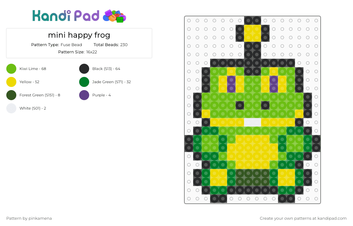 mini happy frog - Fuse Bead Pattern by pinkamena on Kandi Pad - yellow,green,small,tiny,charm,keychain,fnaf,five nights at freddys,video game,easy