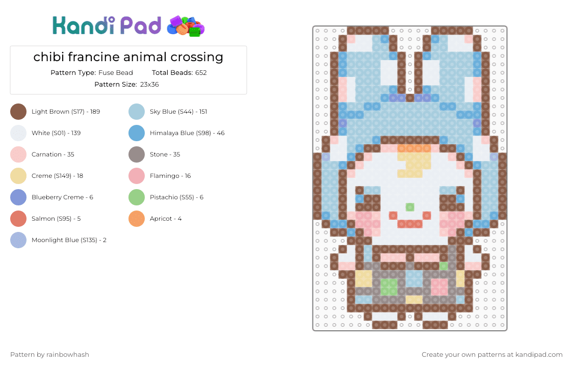 chibi francine animal crossing - Fuse Bead Pattern by rainbowhash on Kandi Pad - acnh, acnl, bunny rabbit, cute, kawaii, light blue, nintendo, tan, video game