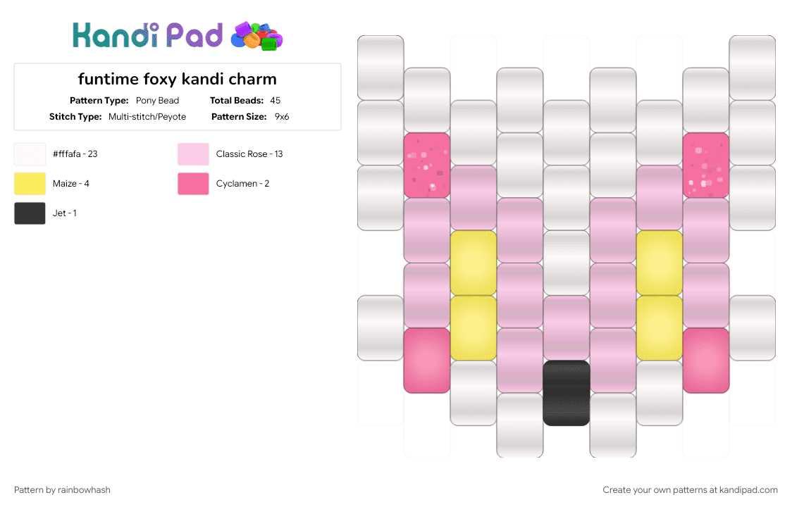 funtime foxy kandi charm - Pony Bead Pattern by mangle on Kandi Pad - charms, cute, five nights at freddys, fnaf, kawaii, pink, sister location, video game