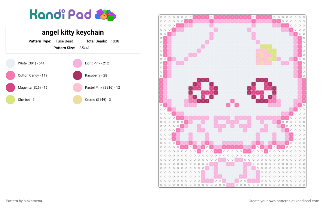 angel kitty keychain - Fuse Bead Pattern by pinkamena on Kandi Pad - white,pink,cute,kawaii,animal,cat,kitten,angelic,animals,charm