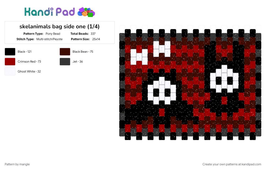 skelanimals bag side one (1/4) - Pony Bead Pattern by mangle on Kandi Pad - 2000s, brown, cute kawaii horror, cutecore puppy dog, cutegore bunny rabbit, panel animal animals, red, scene emo, scenemo accessory, skeleton skull