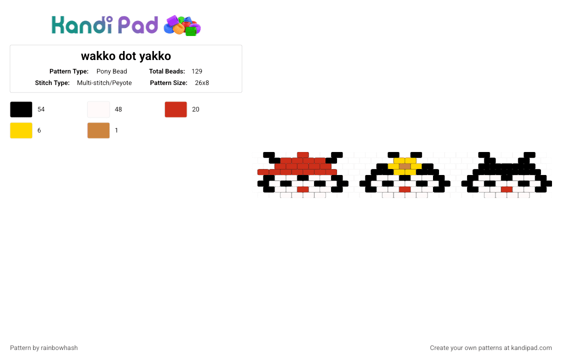 wakko dot yakko - Pony Bead Pattern by rainbowhash on Kandi Pad - animal, animaniacs, animation, cartoon, cute, kawaii, red, warner bros, white