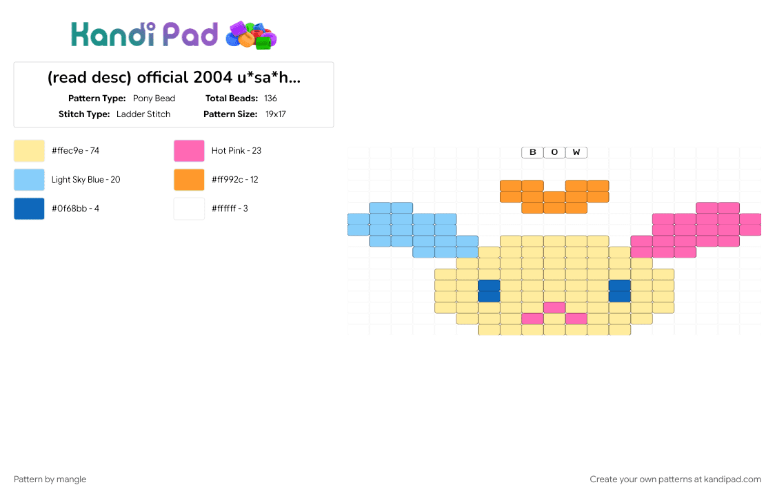 official 2004 u*sa*ha*na aquabeads special set (aq-03) (hana-chan frame 1/2) - Pony Bead Pattern by mangle on Kandi Pad - 2000s y2k, animal animals, bunny rabbit, cute kawaii, cutecore kawaiicore, decora colorful, usahana sanrio, yellow
